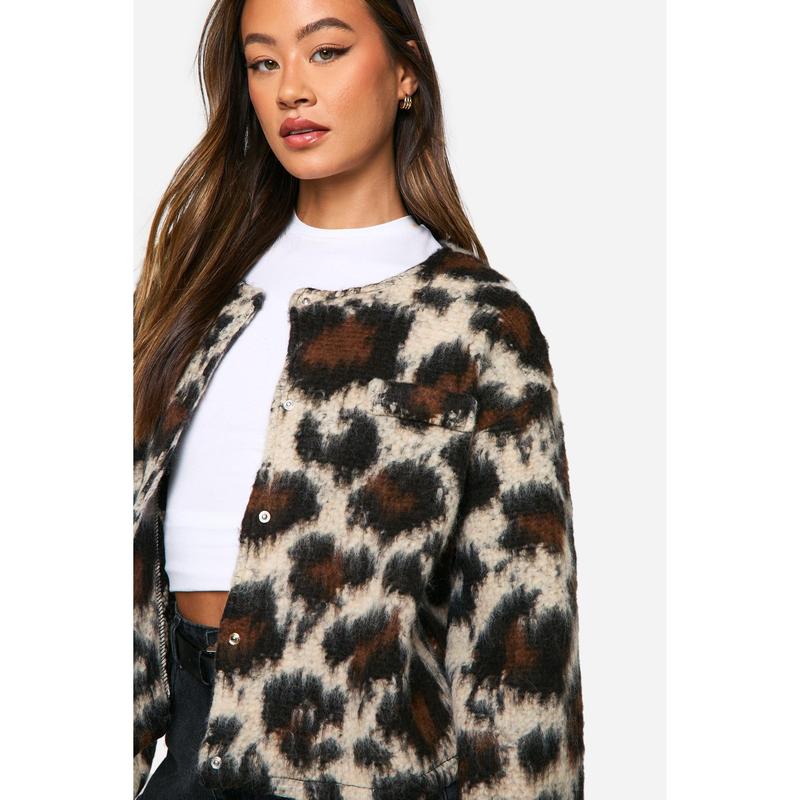 Tall Leopard Wool Look Bomber Jacket 3