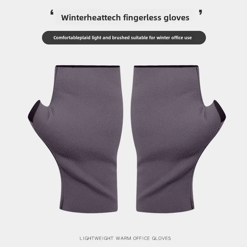 【 Gift 】Winter warm gloves women's velvet self-heating half-finger touch screen velvet gloves suitable for winter office leakage cover 3