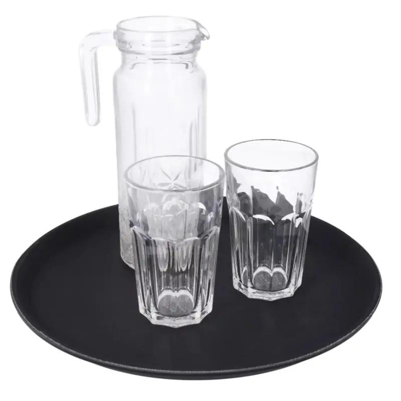 Anti-Slip Round Rubber Serving Tray Food, Drinks, Home Kitchen Bar Restaurant x2 Tableware Plates 4