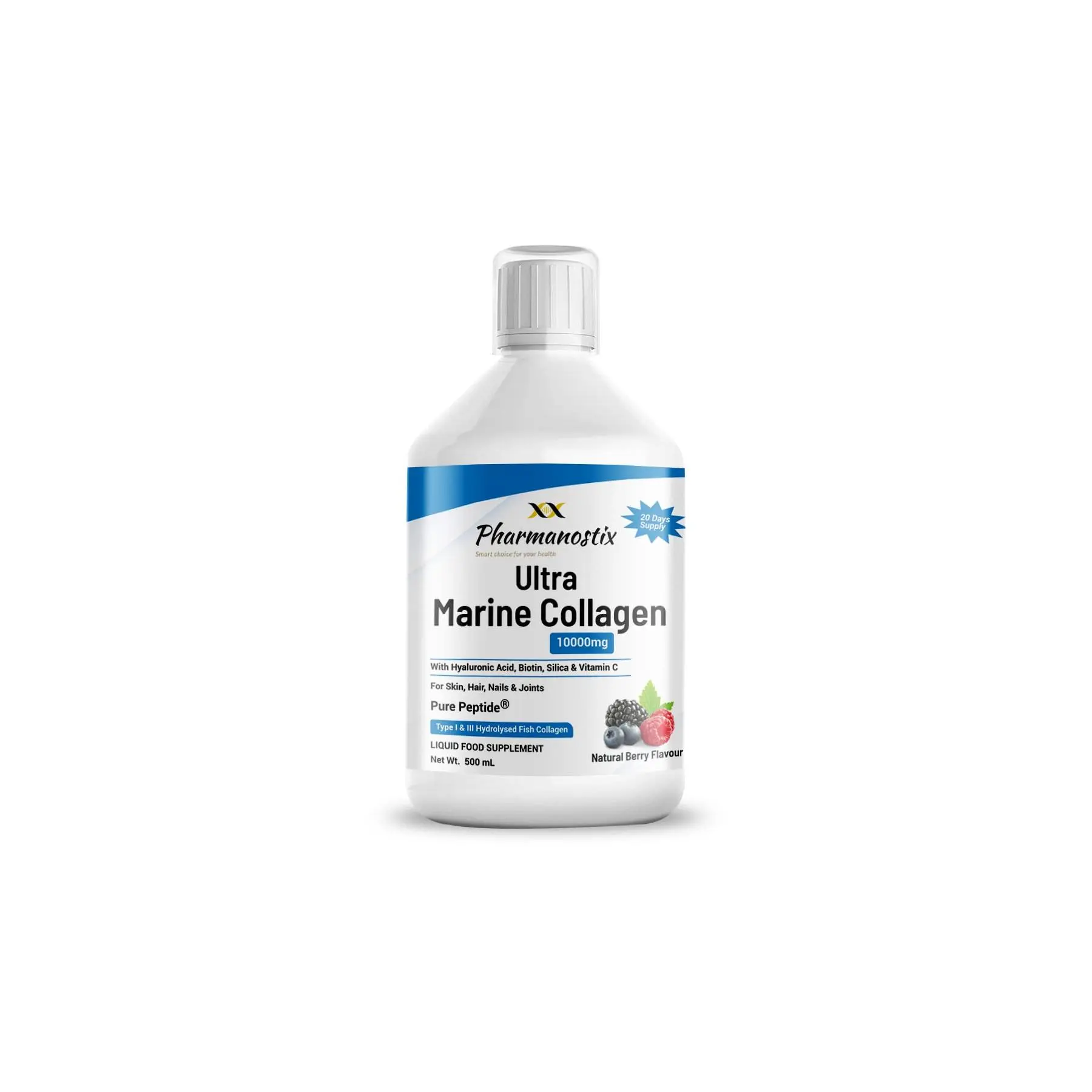 Marine Collagen Liquid 10000mg Sugar Free Berry Flavour, Hydrolysed Peptides, Hyaluronic Acid, Biotin, Silica, Vitamin C, Healthy Skin, Hair, Nails, Joints, High Absorption Supplement