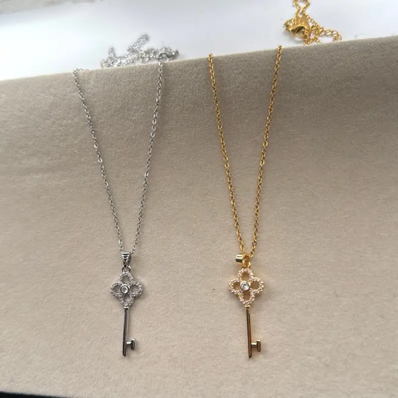 Gold plated or silver plated Key necklace with zircon diamonds