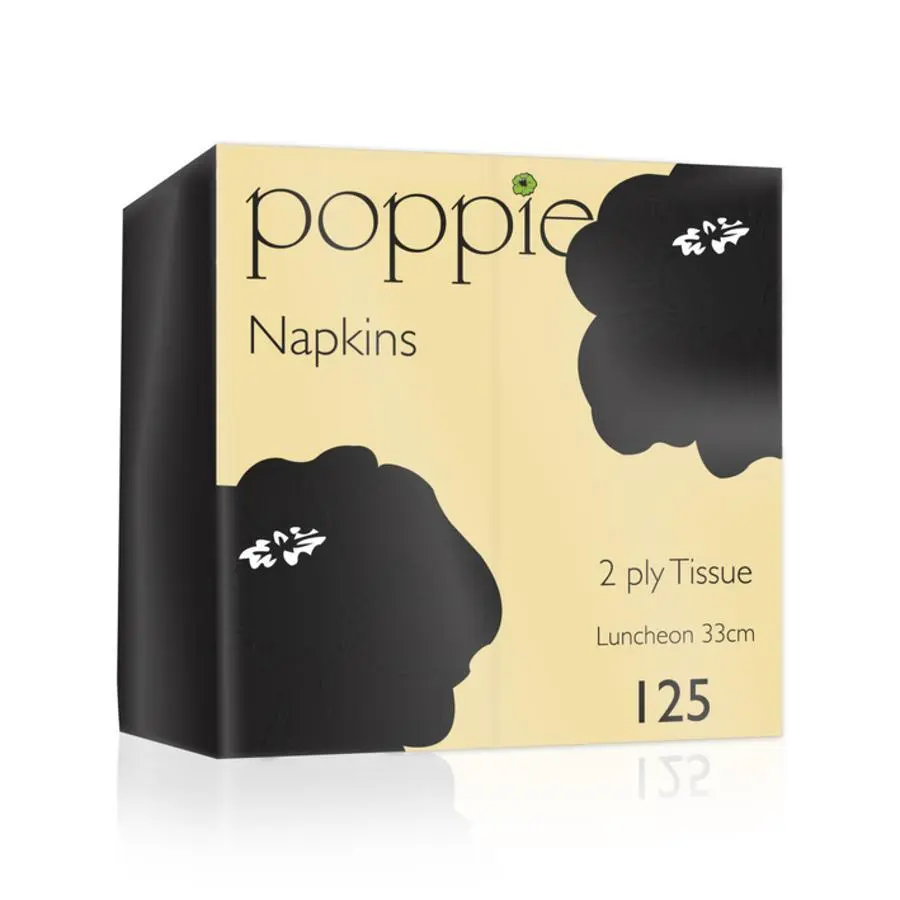 Poppies 2ply 33cm 4 Fold Napkin Black - 100