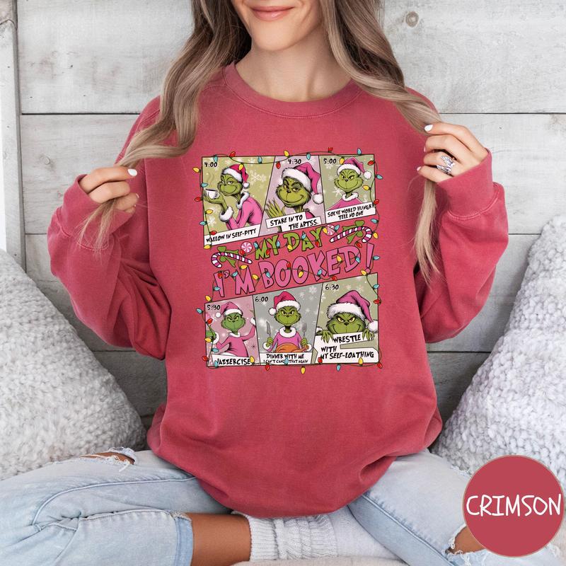 Teemonkey1990  Grinch Christmas Shirt Whimsical My Day Is Booked Sweatshirt Festive Sweater Unisex Retro Xmas Tee Funny Grinch Gift Gildan Heavy Cotton 3