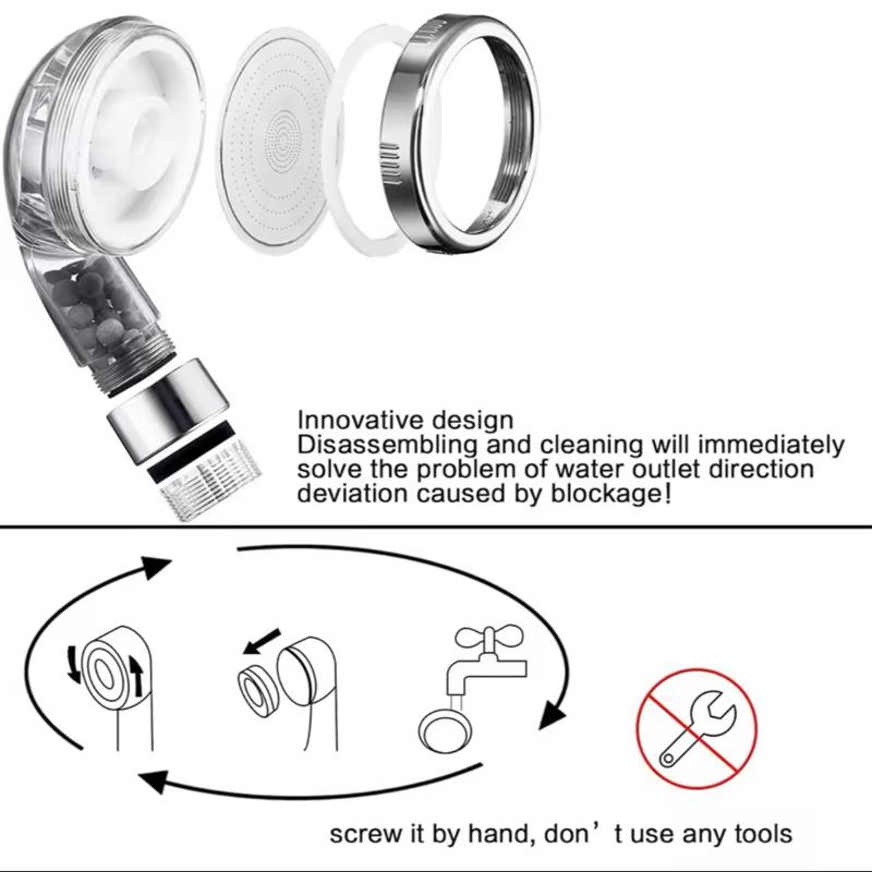 New Shower Head 3 Mode High Pressure 40% Water Saving Filters Adjustable Ionic 6