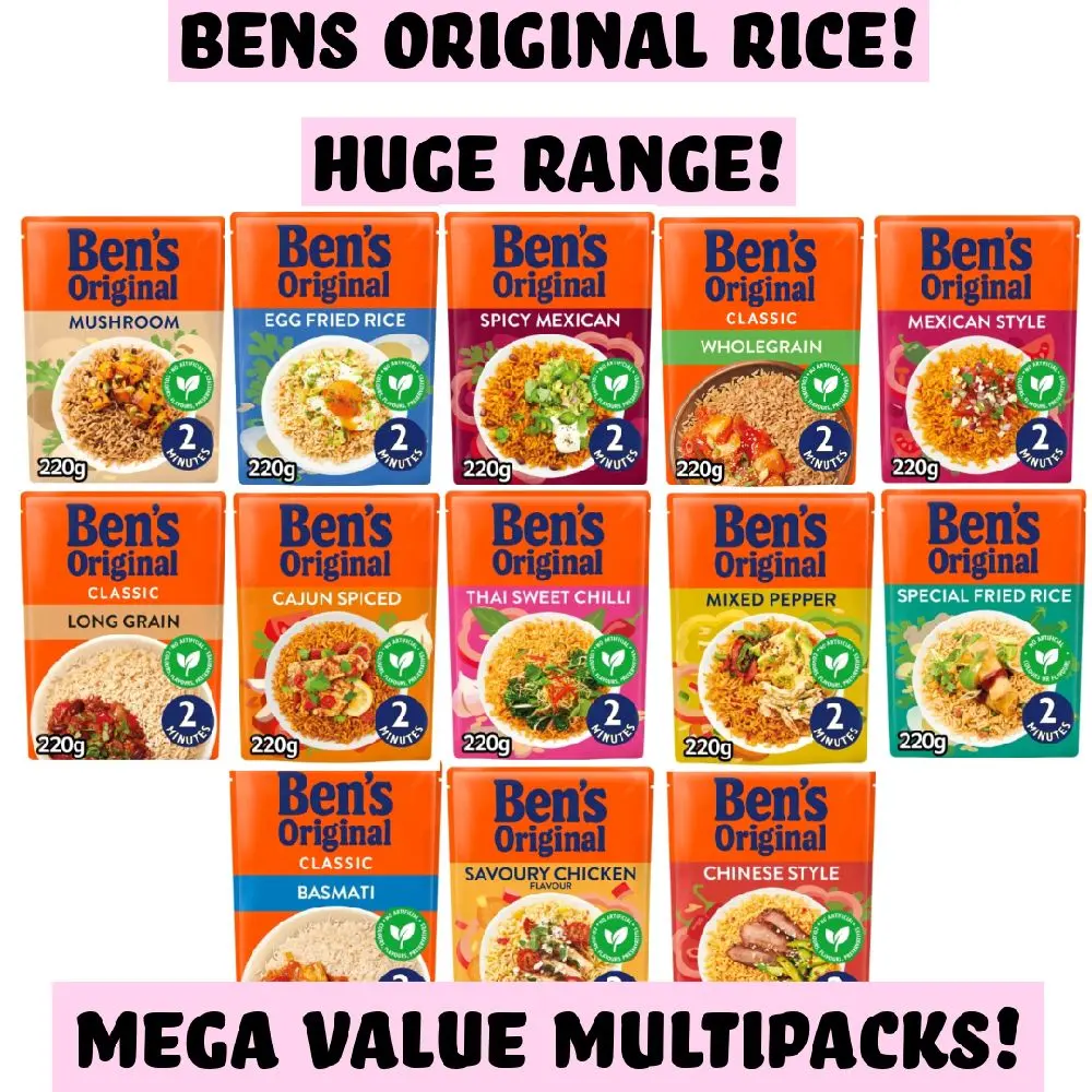 Bens Original Rice Full Range! - 6 x 220g Pack Mega Value Cases! - Instant Flavourful Rice!