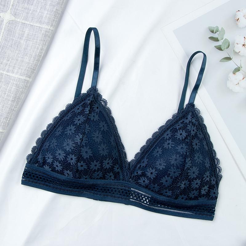 Product Introduction of Women Lace No Steel Ring Bra Beauty Back Wrapped Chest Comfortable Brassiere Stretch Thin Triangle Cup Padded Underwear New 4