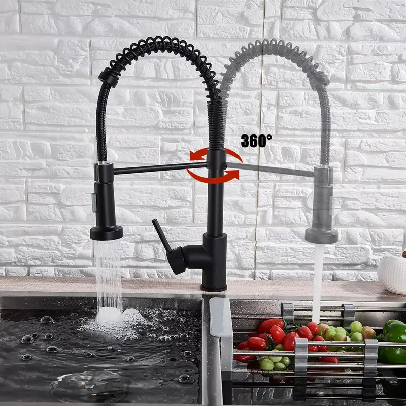 Matt Black Monobloc Kitchen Sink Mixer Tap with Pull Out Hose Spray Single Lever - High Quality 2
