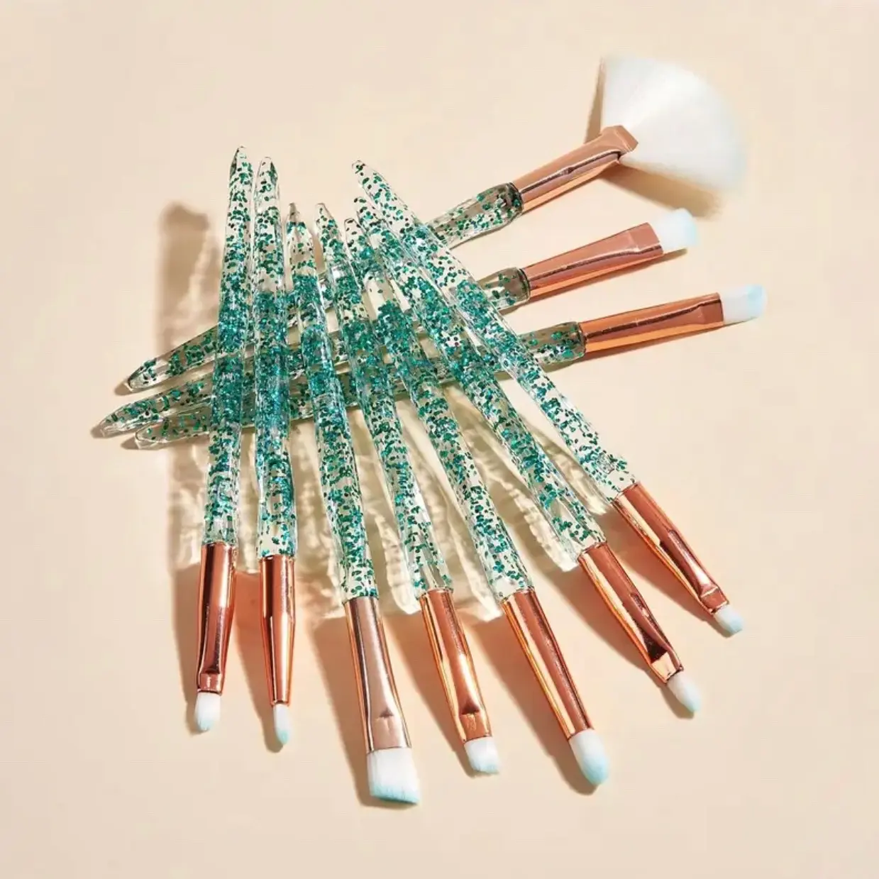 10pcs Crystal Glitter Makeup Brush Set for Eye Shadow, Eyebrow, Blending, Highlighter, and Power - Facial Cosmetic Beauty Tool Set tattoo sticker Foundation Setting Powder Flawless Smooth