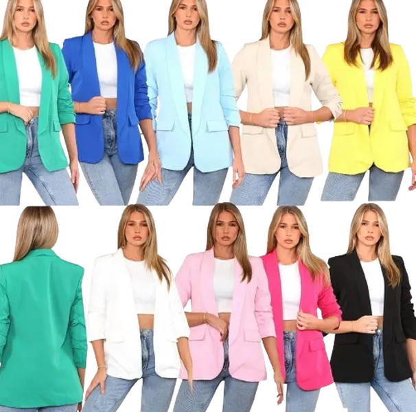Ladies Ruched Sleeve Fully Lined Blazer Collared Casual Ladies Formal Jacket Top Clothing Comfort Elegant Womenswear Coats Comfortable Day Dress Dressy Elegance Essential Everyday Fit Fitted Formal Wear Medium Outfit Piece  Suits Polyester Skirts