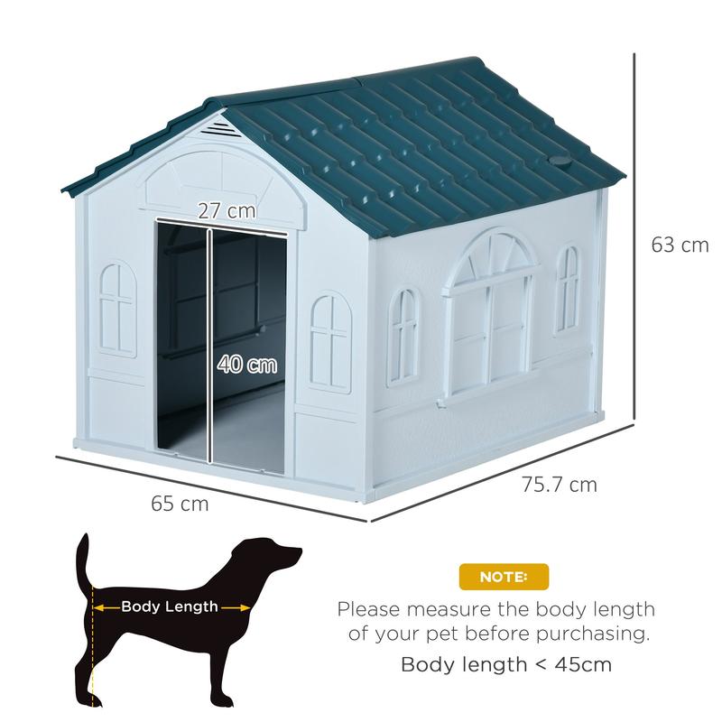 PawHut Plastic Weather-Resistant Dog House, for Indoors and Outdoors, Medium Dogs - White and Blue 2