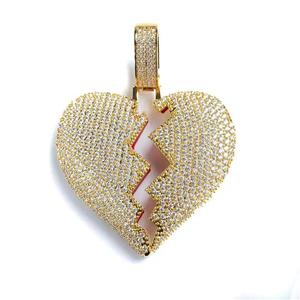 Fully Iced Out Broken Heart Pendant - Gold