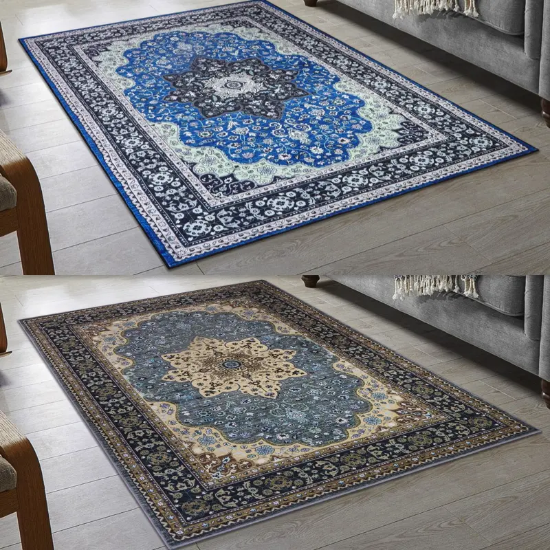 Rugs City Non-Slip Polyester Rug - Durable Flatwave Weave Design - Traditional Floral Pattern - Machine Washable - Pack Quantity of 1