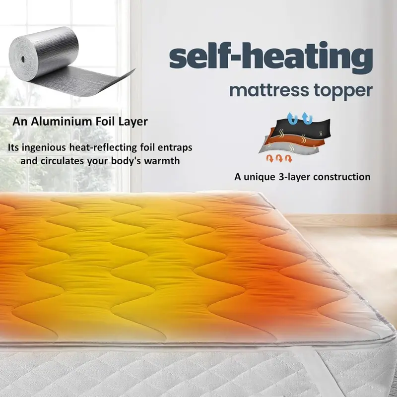 New Self Heated Thermal Mattress Topper – Warm Heat Reflecting Foil Heating Mattress Protector Pad – Microfiber Heated Mattress Cover Single Double Bed King Size Super King Small Double 4