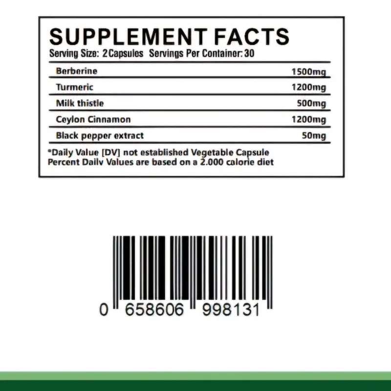 Berberine 1500mg High Strength with added Turmeric, Ceylon Cinnamon, Milk Thistle and Black pepper extract - 120 Vegan Capsules Dietary Supplement 4