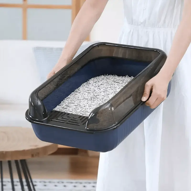 Open Cat Litter Tray Box Kitty Toilet With Extra Large Entry And Splash Guard 4