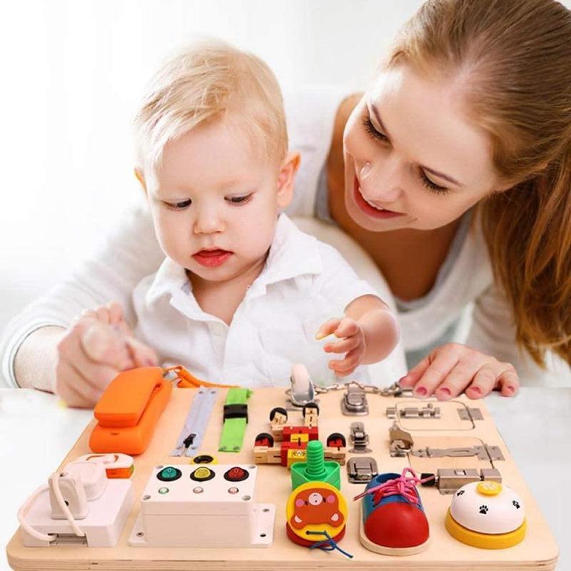 Montessori Wooden Busy Board 20 In 1 Preschool Educational Activity Board Early Education Tools Basic Life Skills For Child Sensory Board Game Handmade Toys Gift Busy Board 1 Year Old Dyzi 6