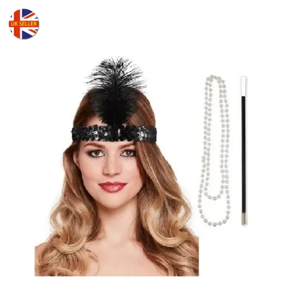1920s Glamour Galore! Gatsby Fancy Dress Set- 3 Pcs Costume Halloween