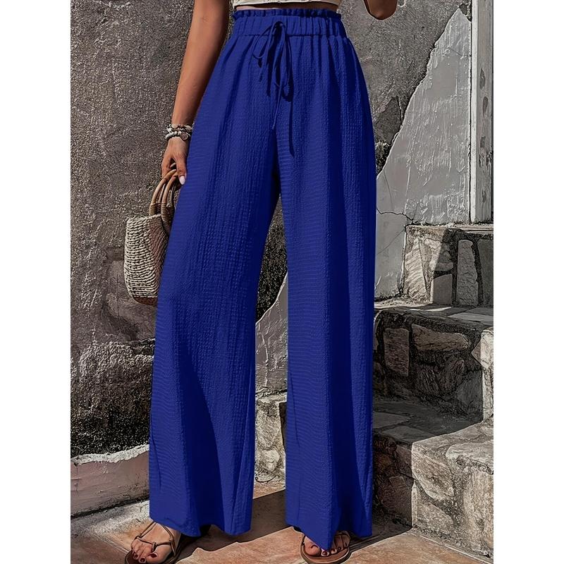 Chic Solid High Waist Wide Leg Pants - Breathable Casual Style for Spring & Summer - Fashionable Womens Clothing, Flattering Fit, Everyday Comfort 7