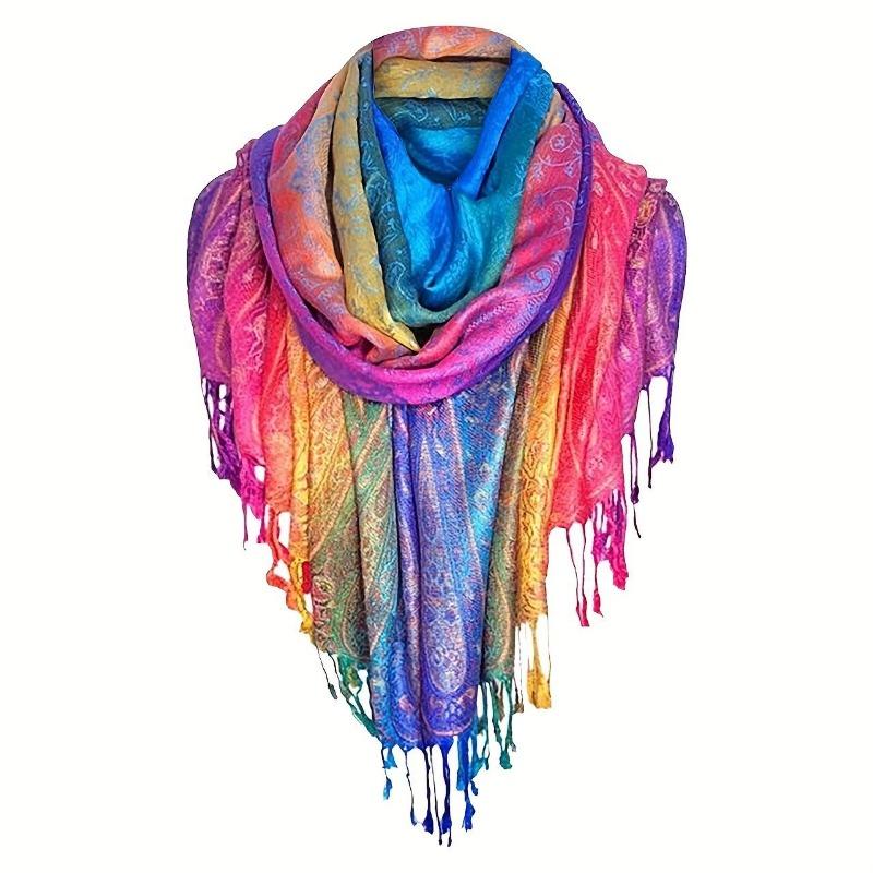 Women's Elegant Paisley Jacquard Scarf, Colorful Fringe Shawl, Versatile Inelastic Wrap For Travel, Photography, Mardi Gras 2