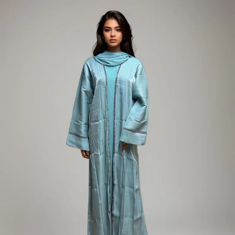 SAFA ABAYA | Embellished Border | Shiny Shimmering Abaya with embellishments | Matching Hijab & Slip, Modest Fashion, size 50 to 58, Muslim Fashion, Women's Islamic Clothing, Modest Muslim Clothes 2