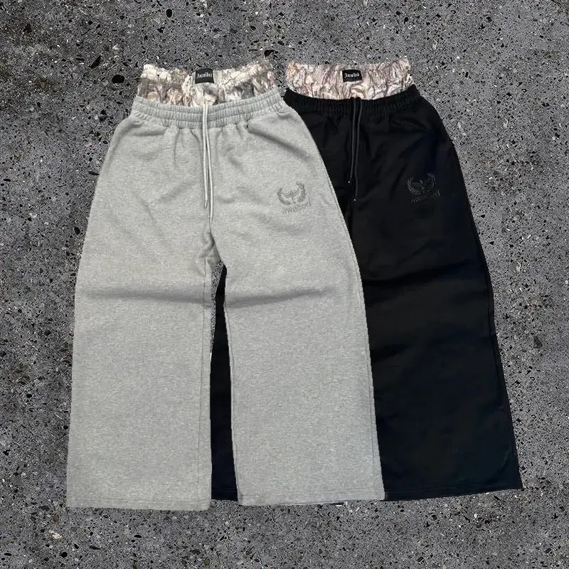 Streetwear Y2K Wide Leg Pants Men Retro Double Waisted Sweatpants Embroidered Camouflage Pattern Trend Casual Unisex Baggy Pants