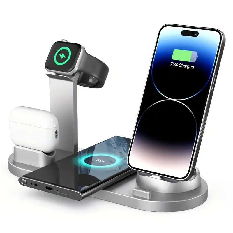 6 In 1 Wireless Charger, 15W Fast Charging, Wireless Charging Station, Wireless Charging For IPhone 16/15/14/13/12/11/XR/X/8/Samsung Series/Android Series, Earphones For AirPods Pro4/3/2/1 Series, Watches For IPhone Watch Ultra/SE/10/9/8/7/6/5/4/3/2 Serie 6