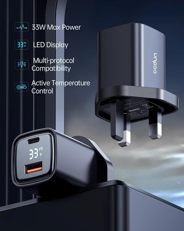 ocdun USB C Plug Fast Charge - Compact 2 Port 30W USB C Charger with Digital Power Display - Type C Plug for iPhone 16, 15, 14, 13, 12, 11 Pro Max, Samsung Galaxy S24, S23, S22, S21, iPad Pro Charging Device Electronic Smartphone Cellphone 4