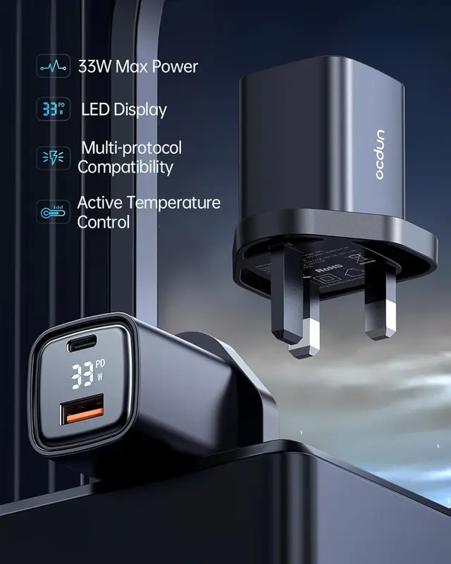 ocdun USB C Plug Fast Charge - Compact 2 Port 30W USB C Charger with Digital Power Display - Type C Plug for iPhone 16, 15, 14, 13, 12, 11 Pro Max, Samsung Galaxy S24, S23, S22, S21, iPad Pro Charging Device Electronic Smartphone Cellphone 4