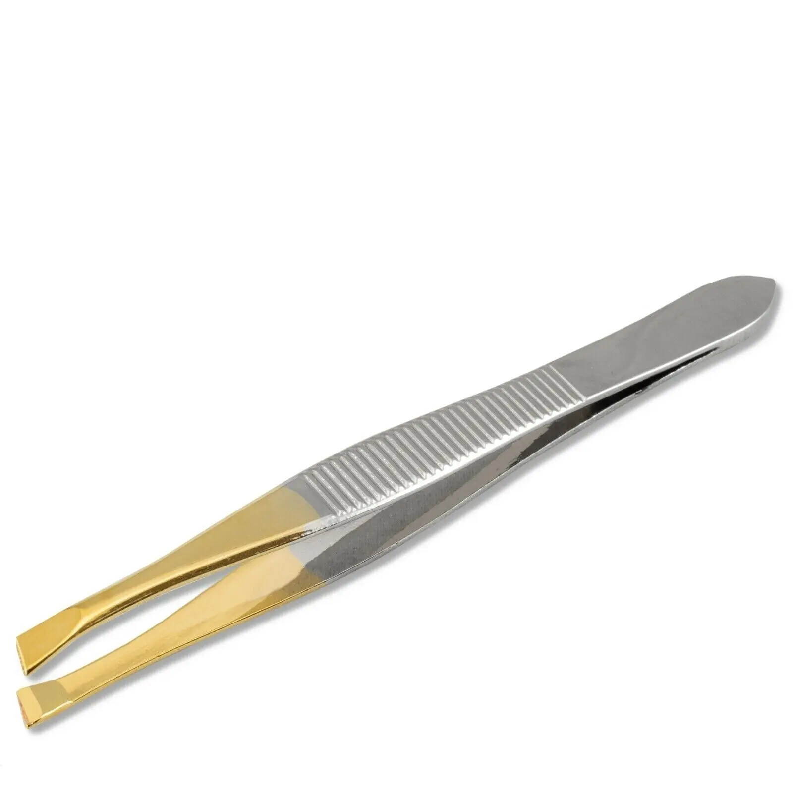 Gold Tipped Slanted Tip Tweezers Angled Precision Eyebrow Hair Pluckers Steel