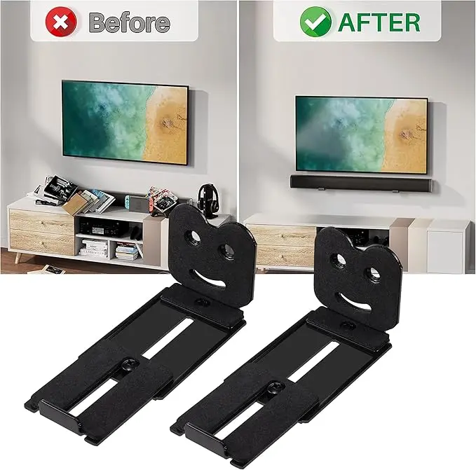 Adjustable Soundbar Mount, Universal Sound Bar Wall Brackets Works with Most Sound bar Mounts, Length Adjustable 3.4''-5.2'', Removable and Lockable Mounting Bracket 2