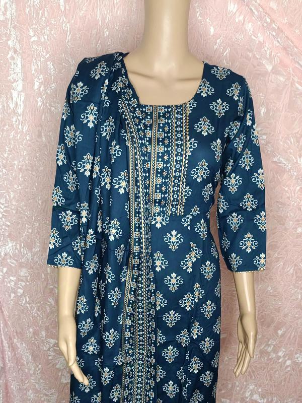 Blue and Gold - 2 piece Gold printed Anarkali dress with matching duppata, Asian, Dress, Pakistani, Indian 3