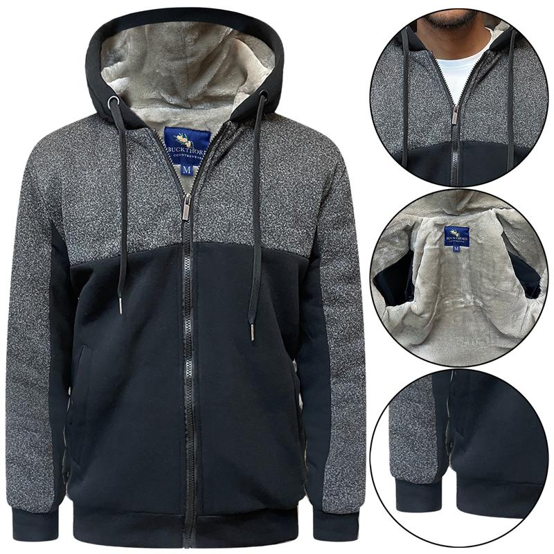 Mens Fur Lined Fleece Sherpa Borg Hooded Winter Padded Jacket Zip Up Thick Hoodie Casual Menswear 1