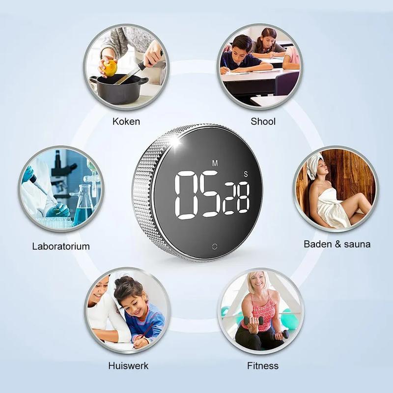 LED Digital Magnetic Countdown Alarm Clock Study Stopwatch Kitchen Timer Cooking Metal Set Utensils 4
