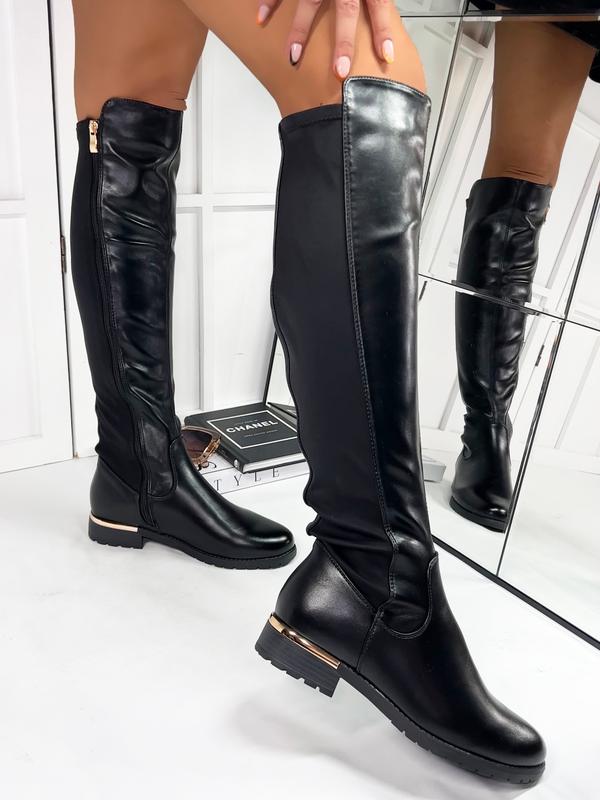 Calista Long Zippped Knee High Boots in Black 4