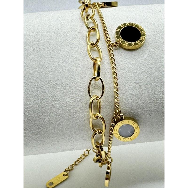 18k Yellow Gold Plated Double Layered Geometric Charm Bracelet 1