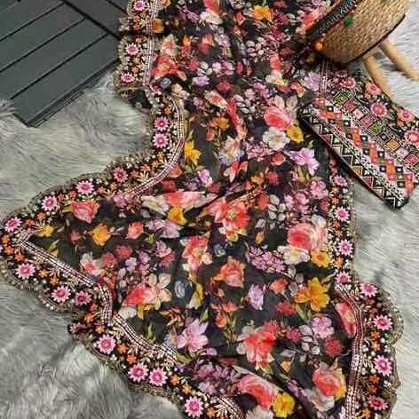 Elegant Floral.Saree with Embroidery Blouse Material Now Available @ Meera's Fashion Traditional 4