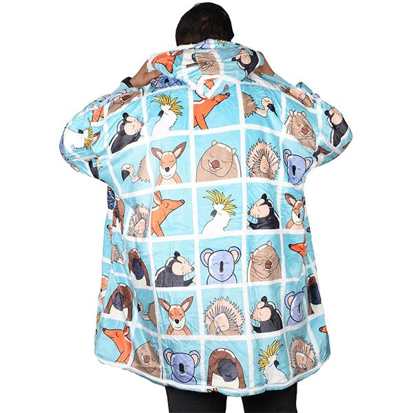 Mens Womens Oversized Animal Box Sherpa Fleece Blanket Hoodie cold wash black 3