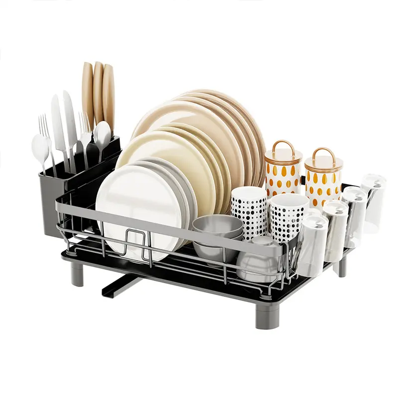 Dish Drying Rack Stainless Steel Dish Drainer with Drip Tray and Utensil Holder 3