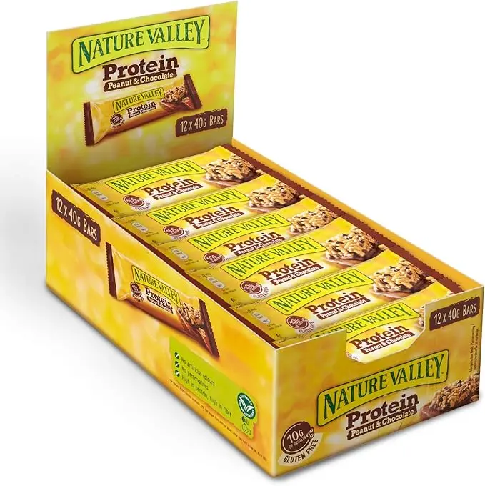 Nature Valley Protein Peanut & Chocolate Gluten Free Cereal Bars 12 x 40g - High Protein & Fiber Snack