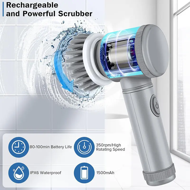 Rechargeable Electric Cordless Cleaning Brush Spin Scrubber Turbo Scrub Cleaner 3