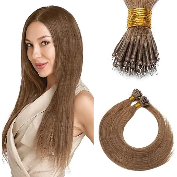 100g Nano Ring Hair Extensions Double Drawn  Light Brown #6 0
