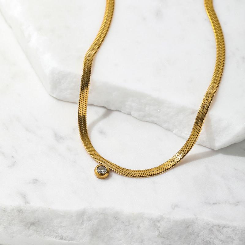 Ilaria Snake Chain Diamond Necklace / 18K Gold Plated Birthday Daily Wedding Anniversary Engagement 1