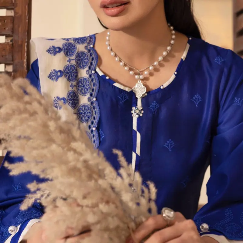 Royal blue ’Schiffli’  cotton Ladies suits. 8