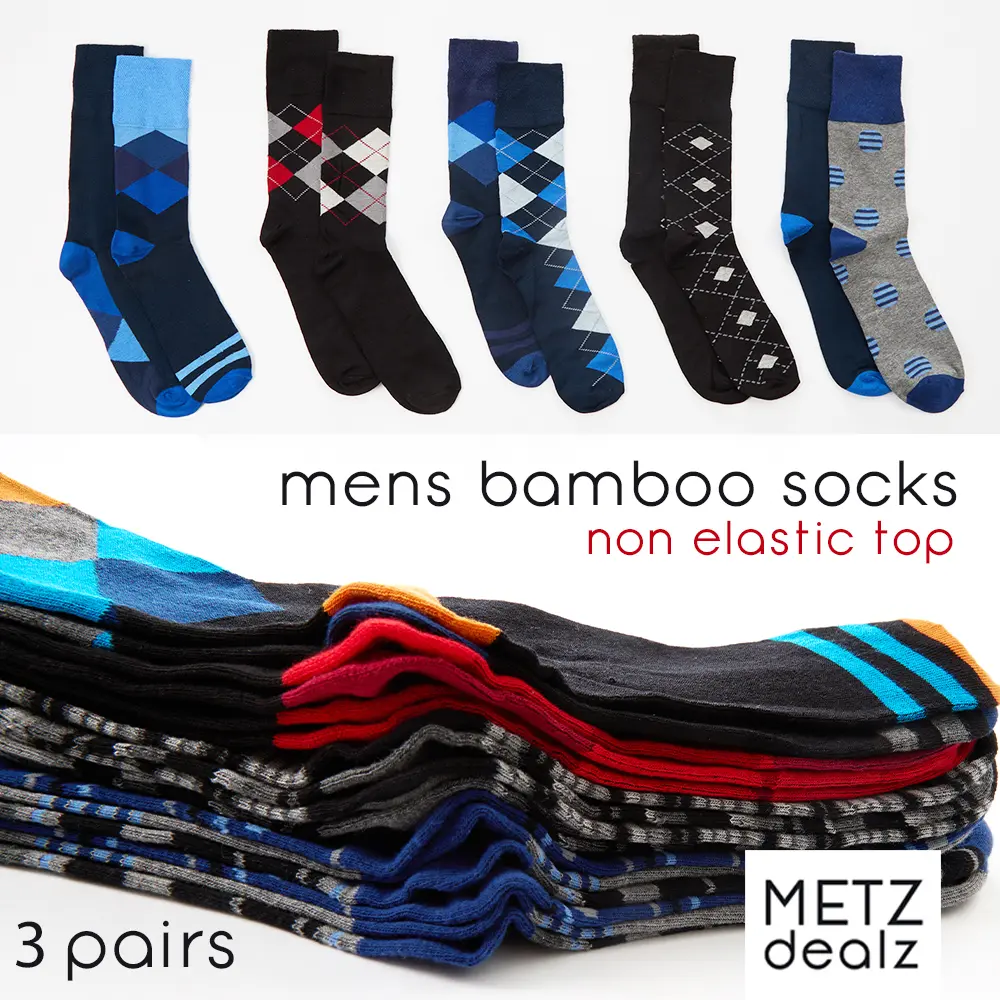 Mens Diabetic Socks for Swollen Feet Comfort Fit Loose Non Elastic Top Socks for Him Bamboo Antibacterial Gentle Soft Fabric Uk 6-11