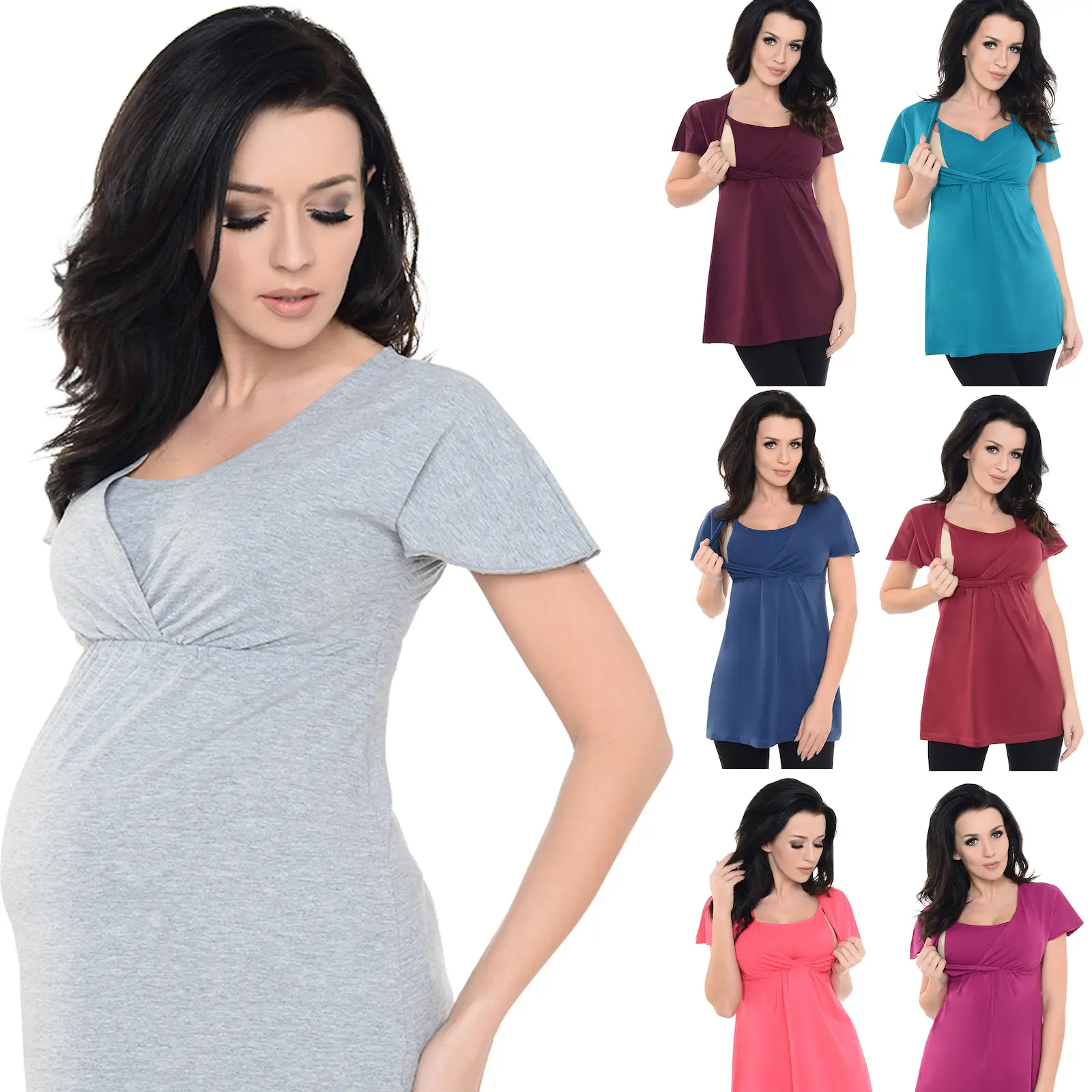 Maternity 2in1 Pregnancy and Nursing Short Sleeved Top Tee 7742