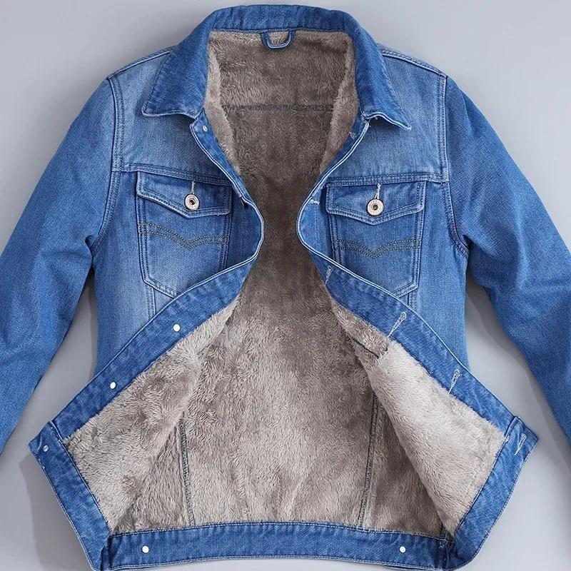 Autumn Winter Men's Velvet Cotton Denim Jacket Male Thick Warm Lined Fleece Jeans Jackets Blue Slim Jeans Coat Top Men's 2023-h 3