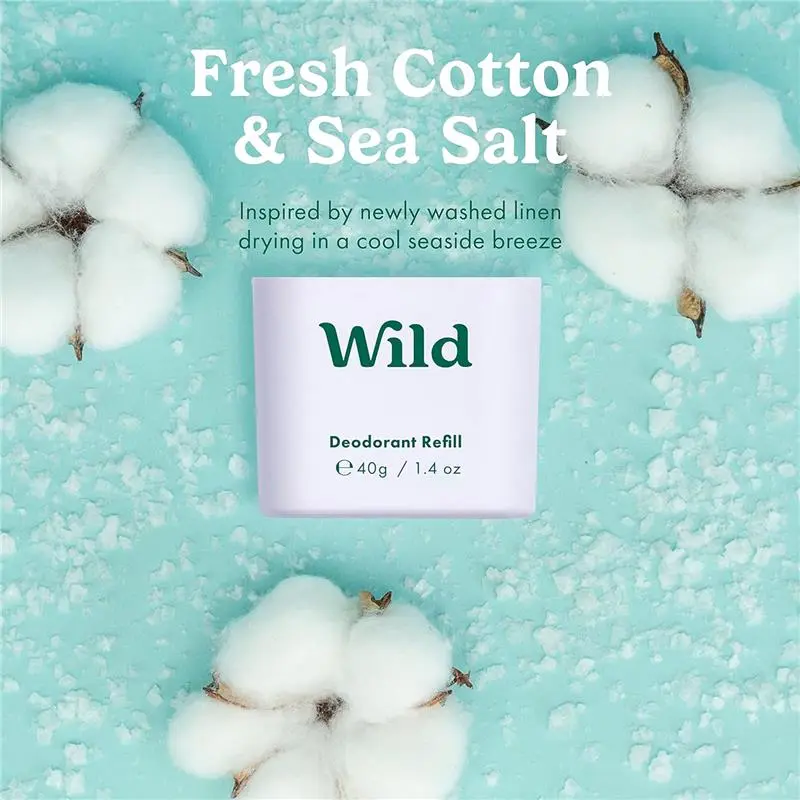 "Wild - Natural Refillable Deodorant | Aluminum Free | Fresh Cotton & Sea Salt, Jasmine & Mandarin, Coconut & Vanilla | Long Lasting Protection" Body Care Comfort Cleanser Cosmetic Plastic 3