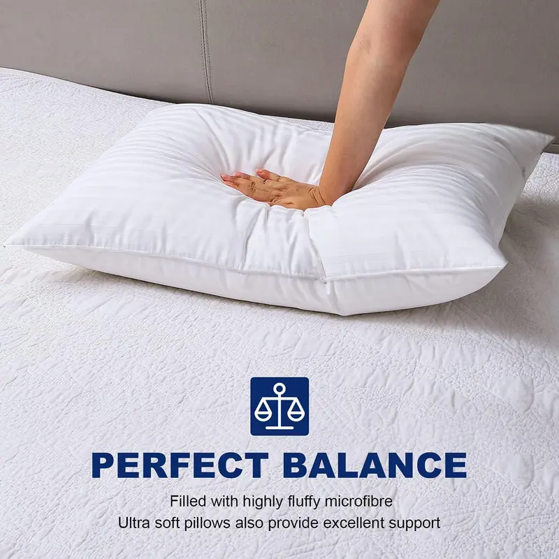 Pack Of 2 Hotel Quality Egyptian Stripe Pillows Hollowfibre Filled Standard size Bed Pillows Cotton Blend 6