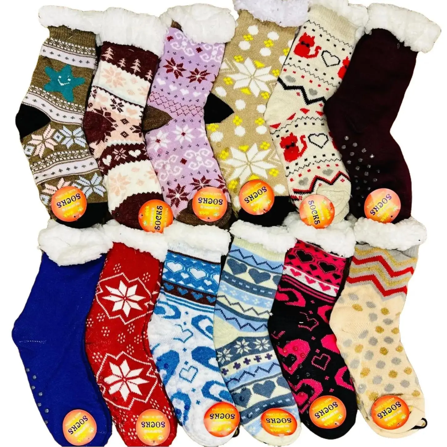 Lucky Dip 6 Pairs of Ladies Thermal Extreme Hot Winter Warm Thick Socks with Sherpa Fleece Lining - UK Shoe Size 4-7 - Random Mixed designs 4.7 tog rating