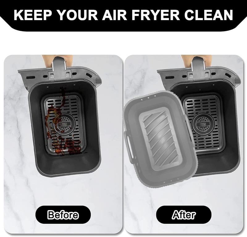 2X Silicone Pot Air Fryer Dual Basket Liner Handle Baking Pan For Ninja / Tower 5